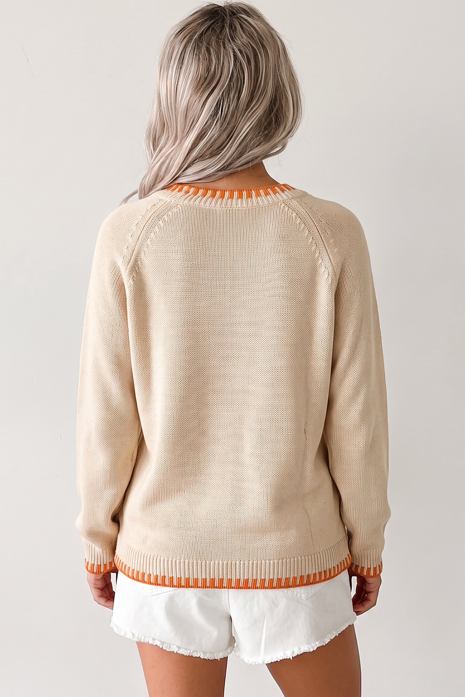 *Parchment Floral Embroidery Pumpkin Long Sleeve Round Neck Sweater