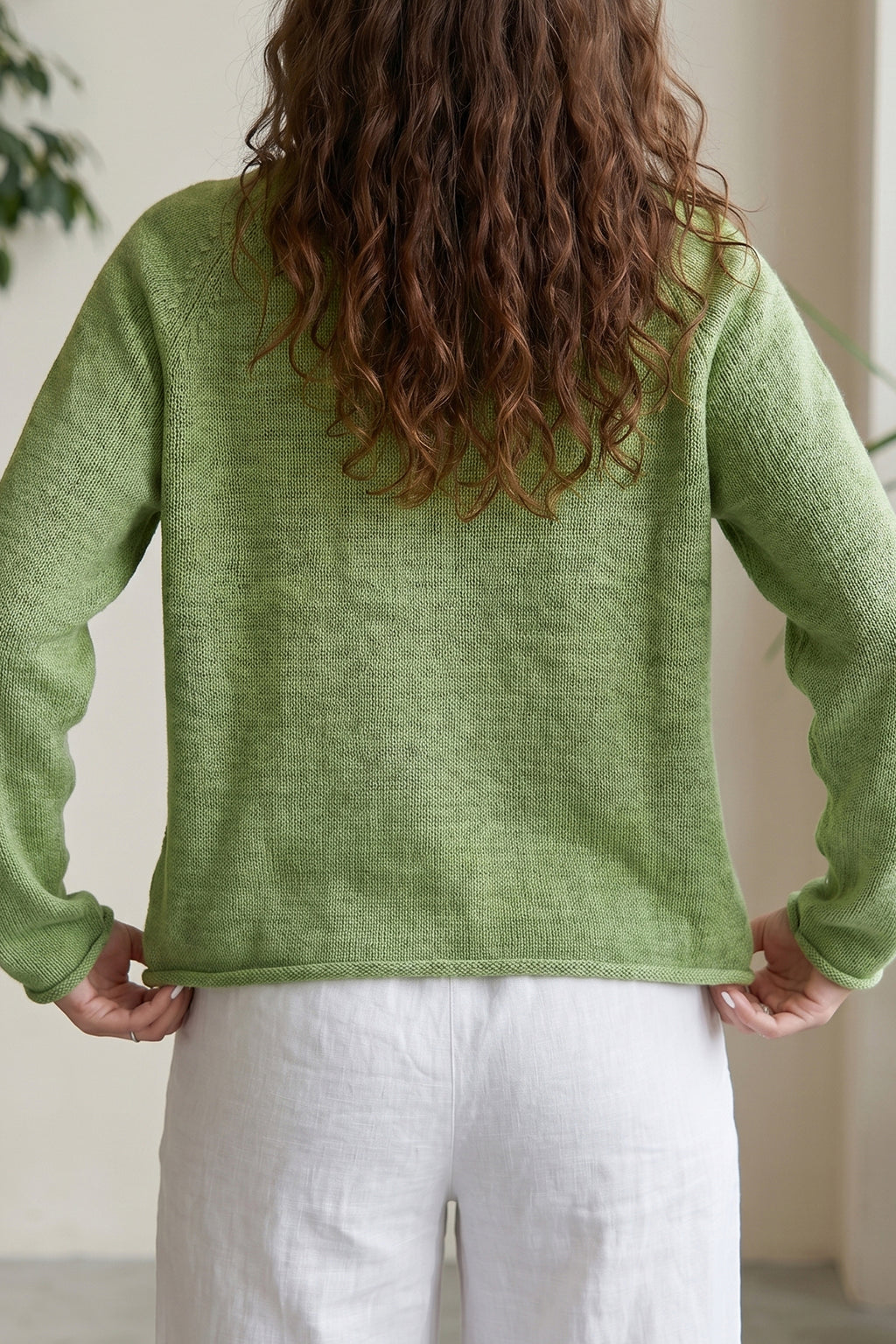 *Meadow Mist Green Unique Fish Knit Oversized Round Neck Sweater