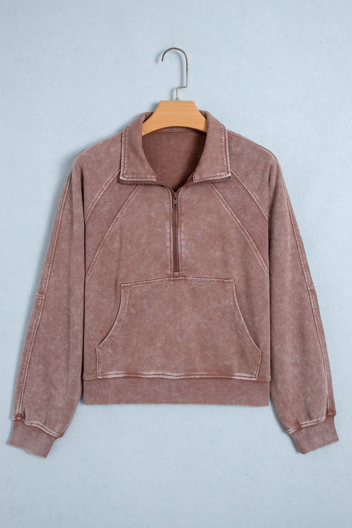 *Chestnut Vintage Half-Zip Long Sleeve Ribbed Cuffs Hem Shift Silhouette Sweatshirt