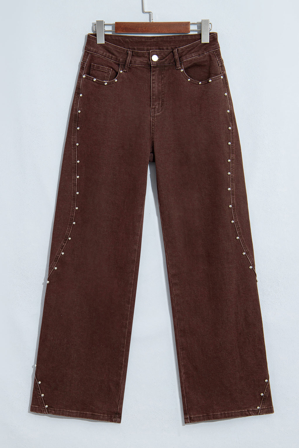 *(2 colors) Coffee Side Seam Rivet Detail Ankle Length Casual Jeans