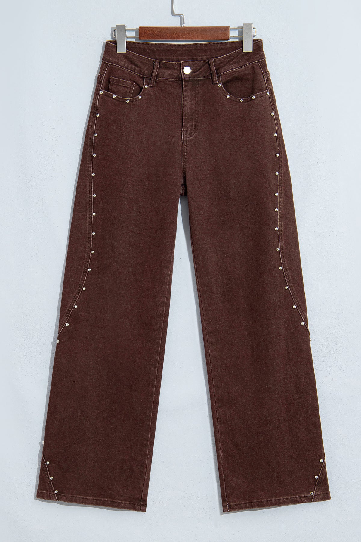 *(2 colors) Coffee Side Seam Rivet Detail Ankle Length Casual Jeans