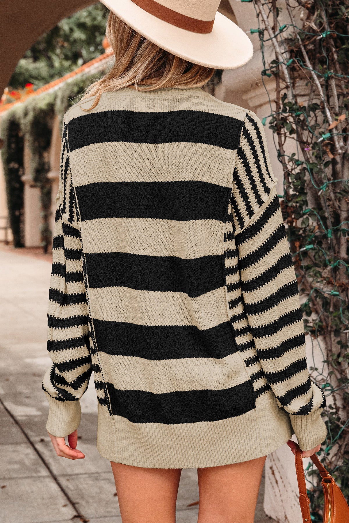 *Black Stripe Drop Shoulder Sleeve Patchwork Baggy Sweater