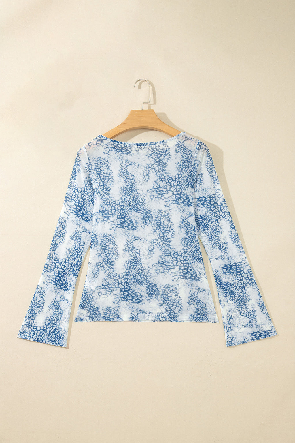 *Sky Blue Long Sleeve Leopard Print Round Neck Sheath Top