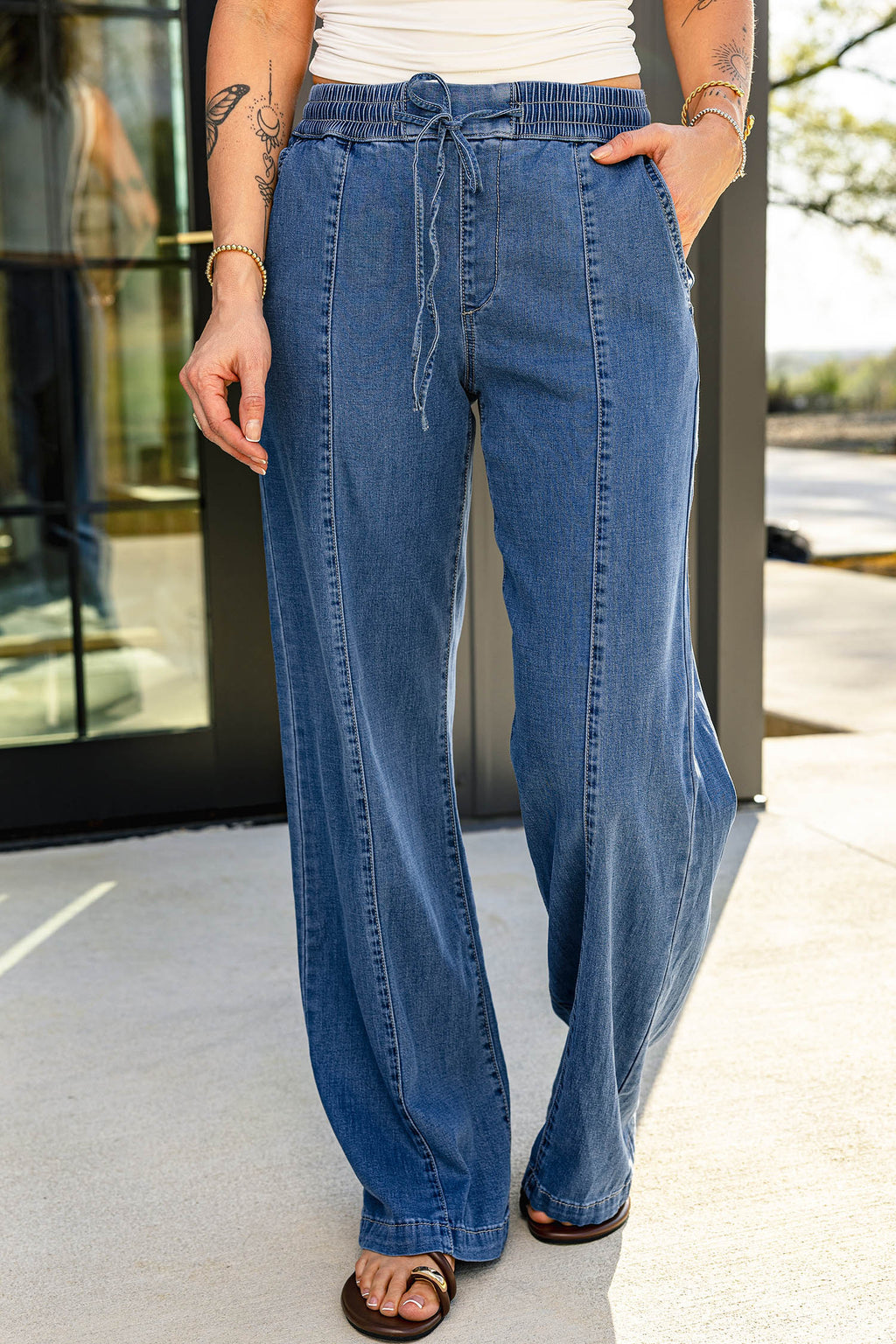 *Ashleigh Blue Drawstring Waist Wide Leg Jeans