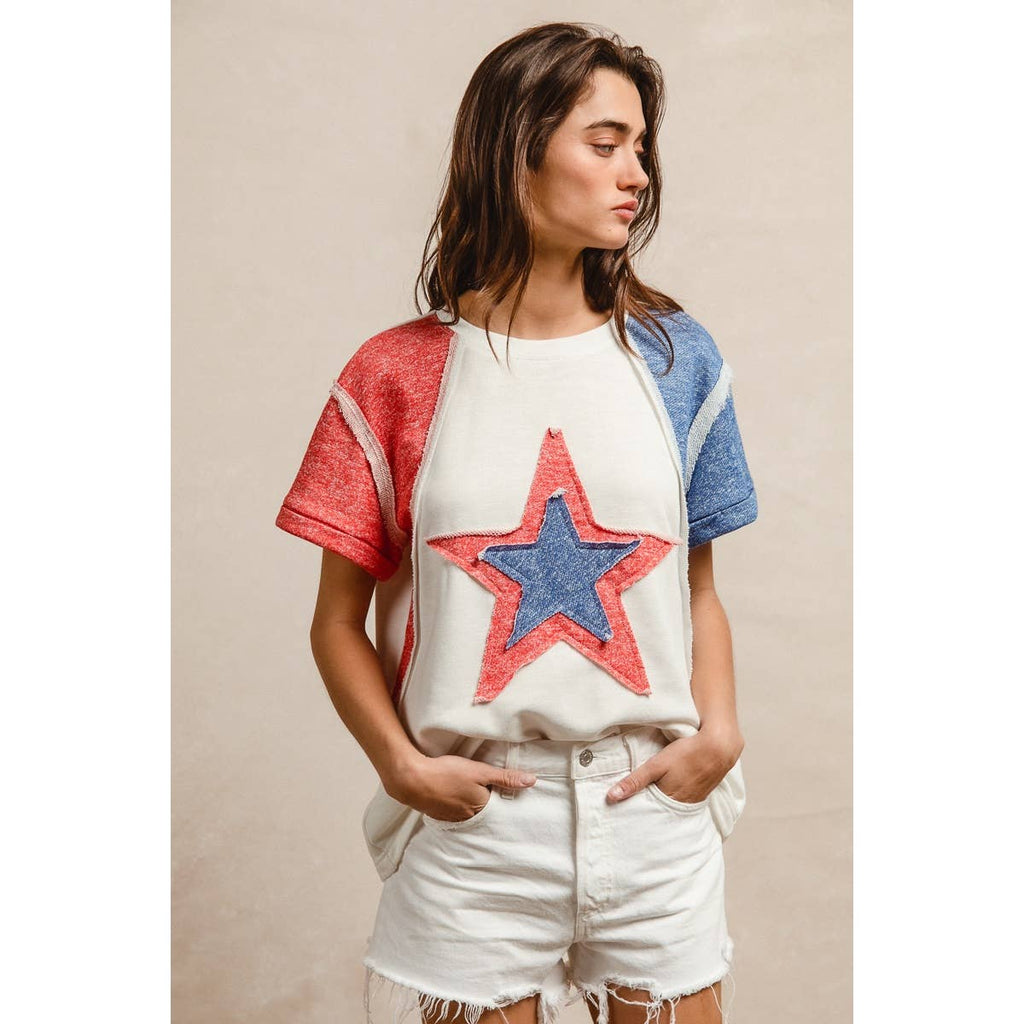 CP FRENCH TERRY CUT EDGE DETAIL FOURTH OF JULY TOP