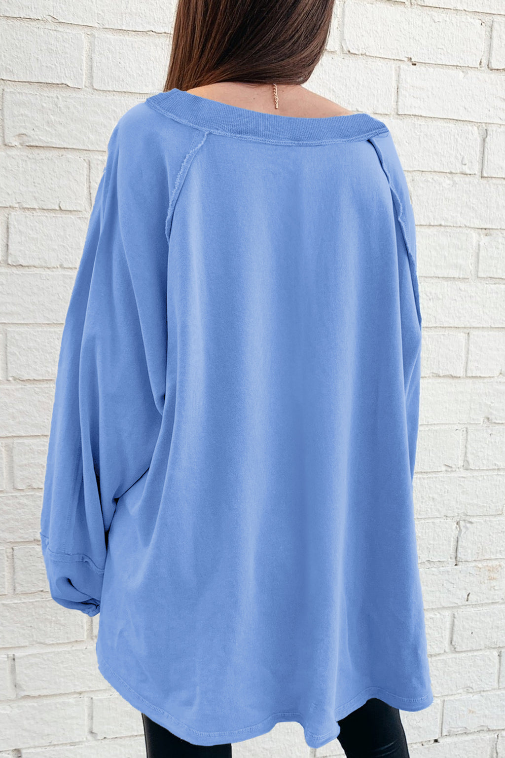 *Beige Solid Color Raw Seam Patchwork Baggy Sweatshirt