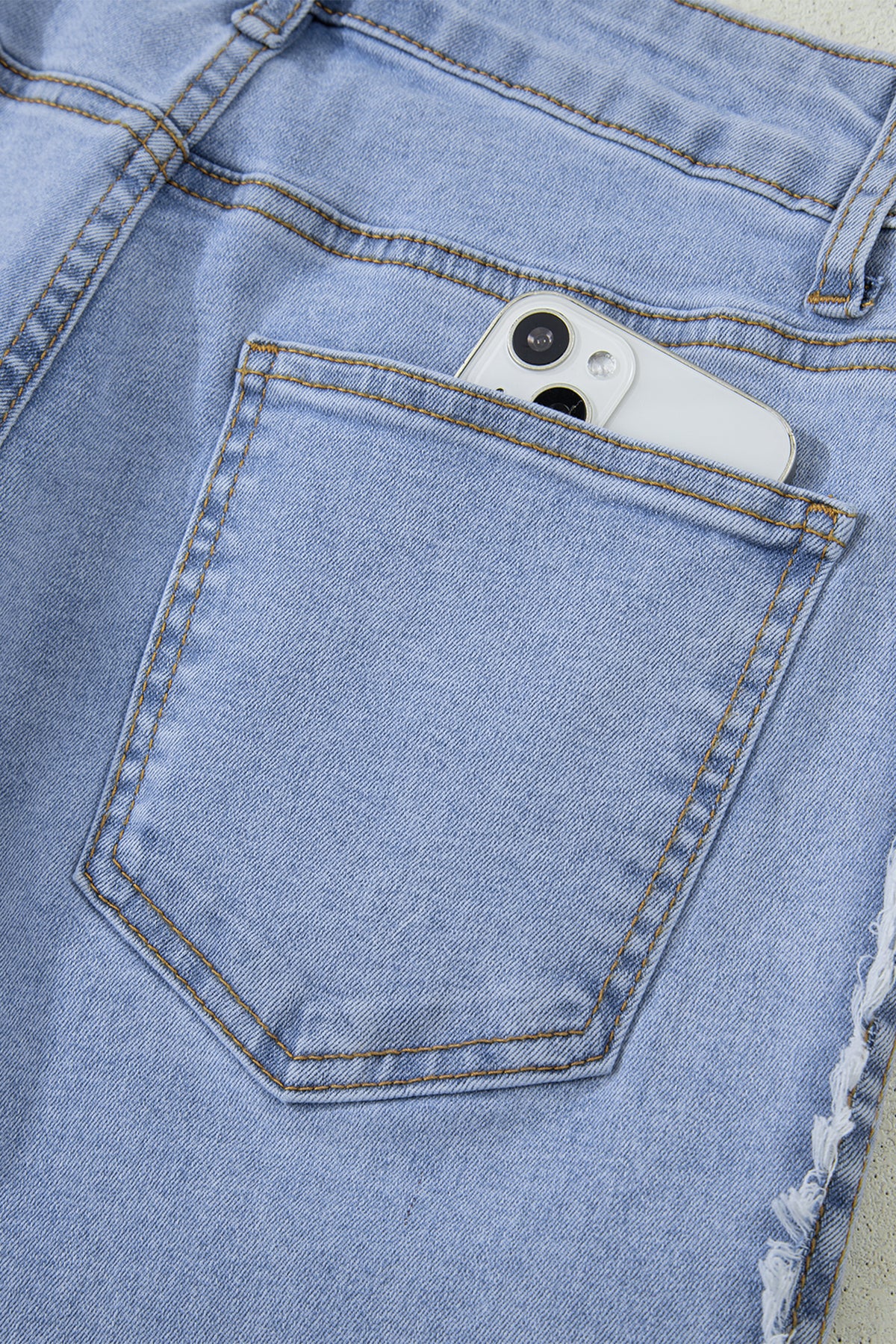 *Beau Blue Contrast Stripe Frayed Side Panel Patchwork Shift Jeans