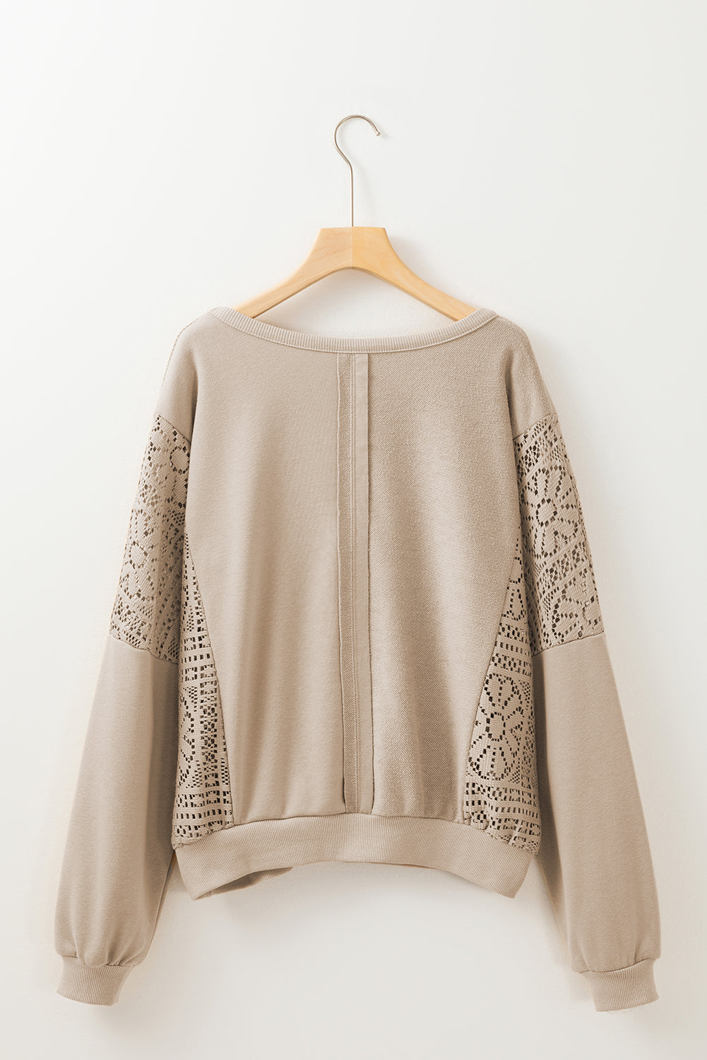 *Parchment Knit Crochet Exposed Seam Ribbed Trim Sweatshirt