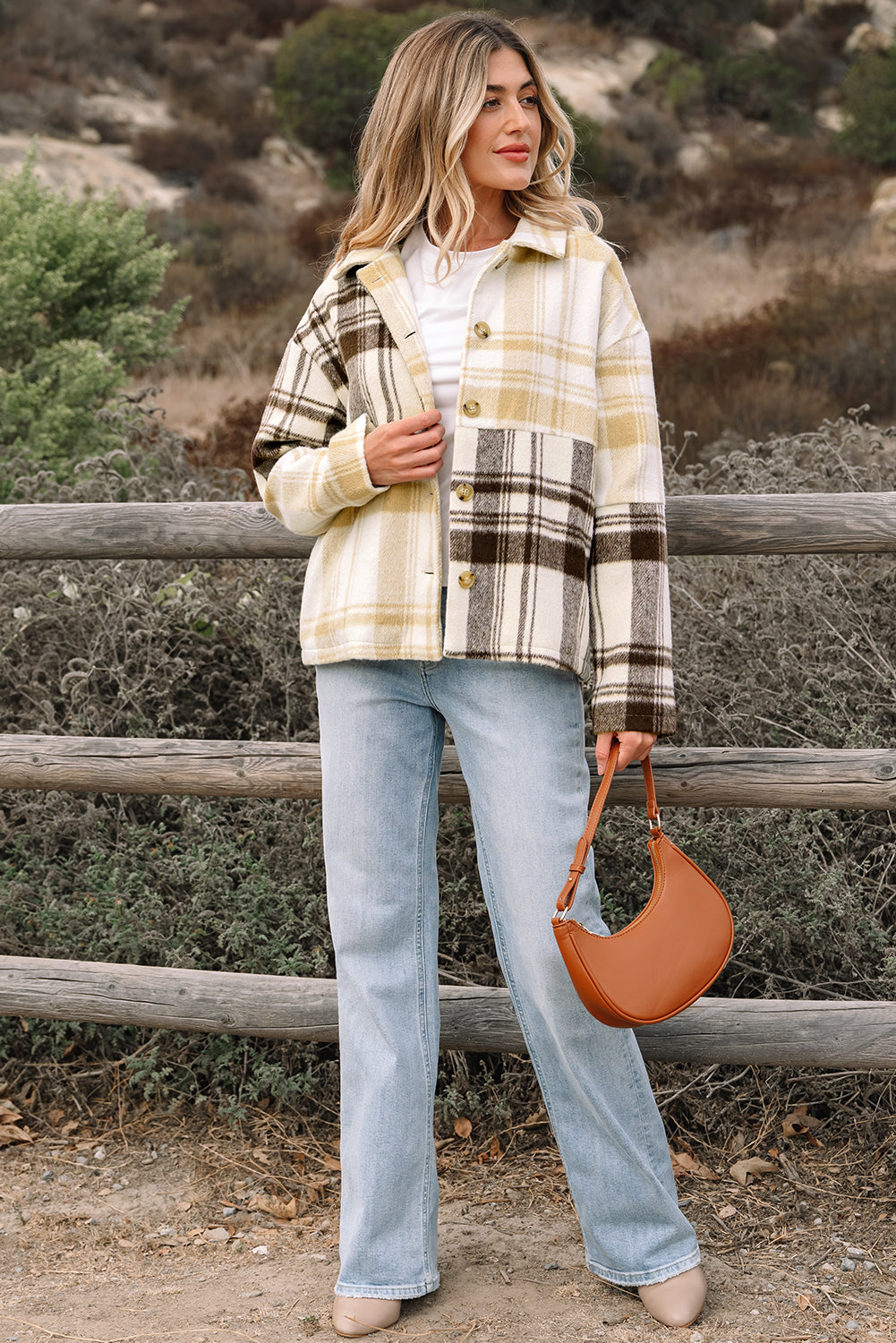 *Multicolour Plaid Patchwork Side Pockets Buttoned Shacket