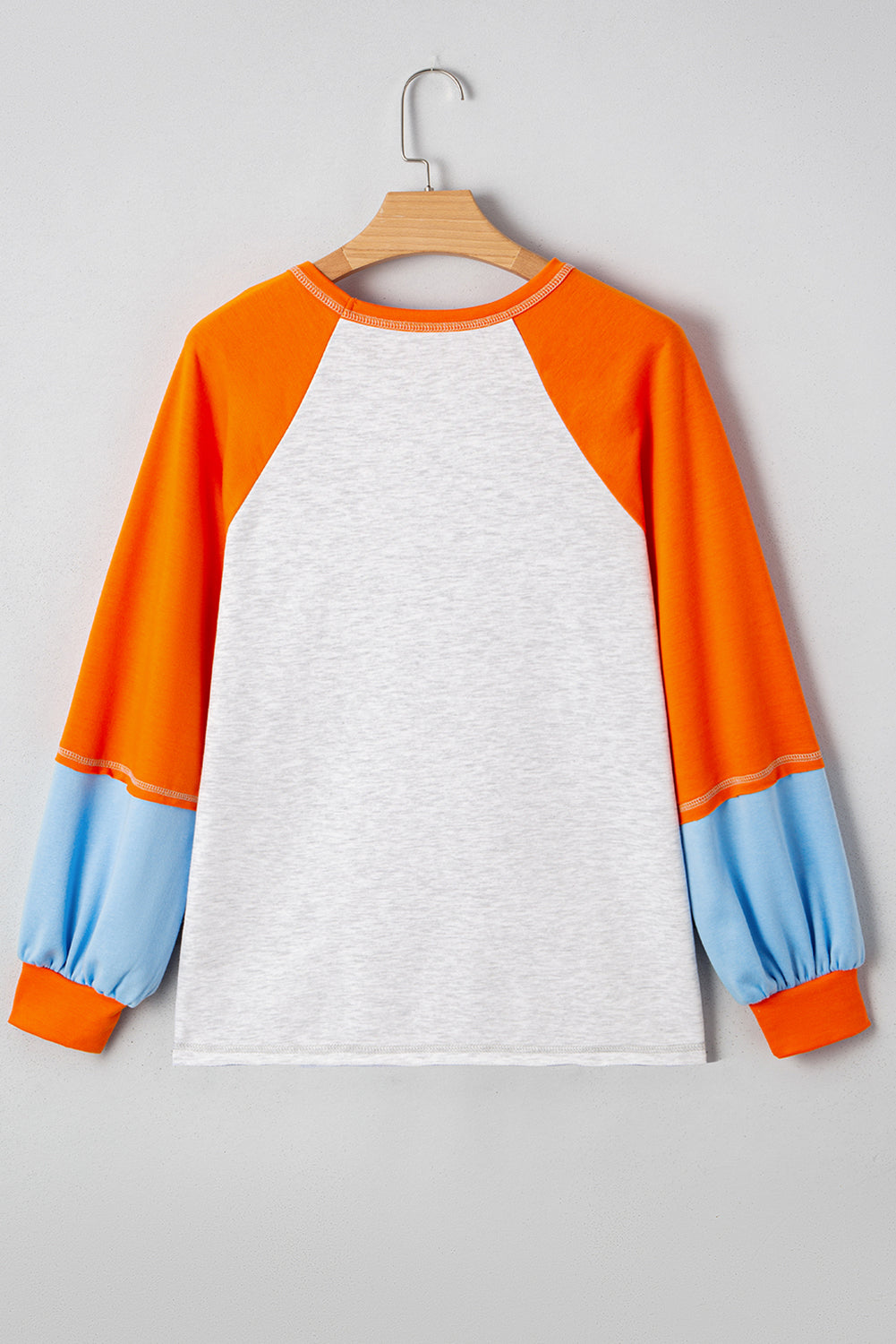 *Light Grey HELLO PUMPKIN Patched Graphic Color block Bubble Sleeve Raglan Top