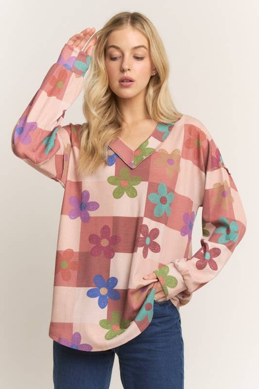 ~LONG SLEEVE FLORAL PRINT TOP
