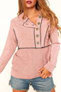 *Pink Buttons Front Princess Line Out Seam Hoodie