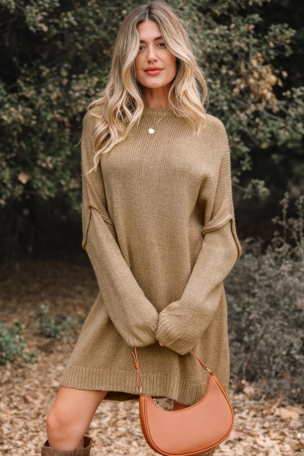 *Pale Khaki Oversize Drop Shoulder Slouchy Sweater Dress