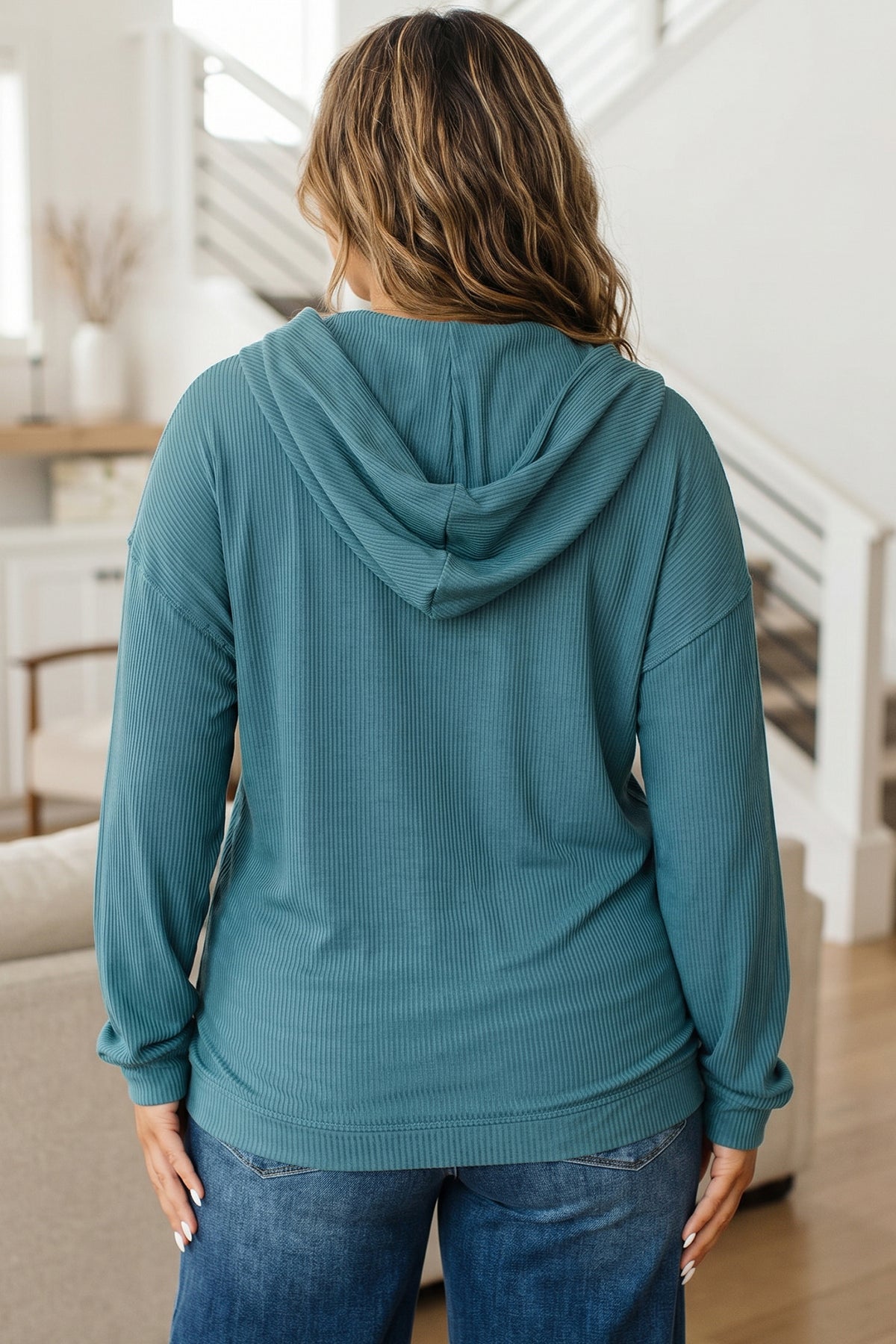 *Lapis Ribbed Drop Shoulder Long Sleeve Plus Size Blouse