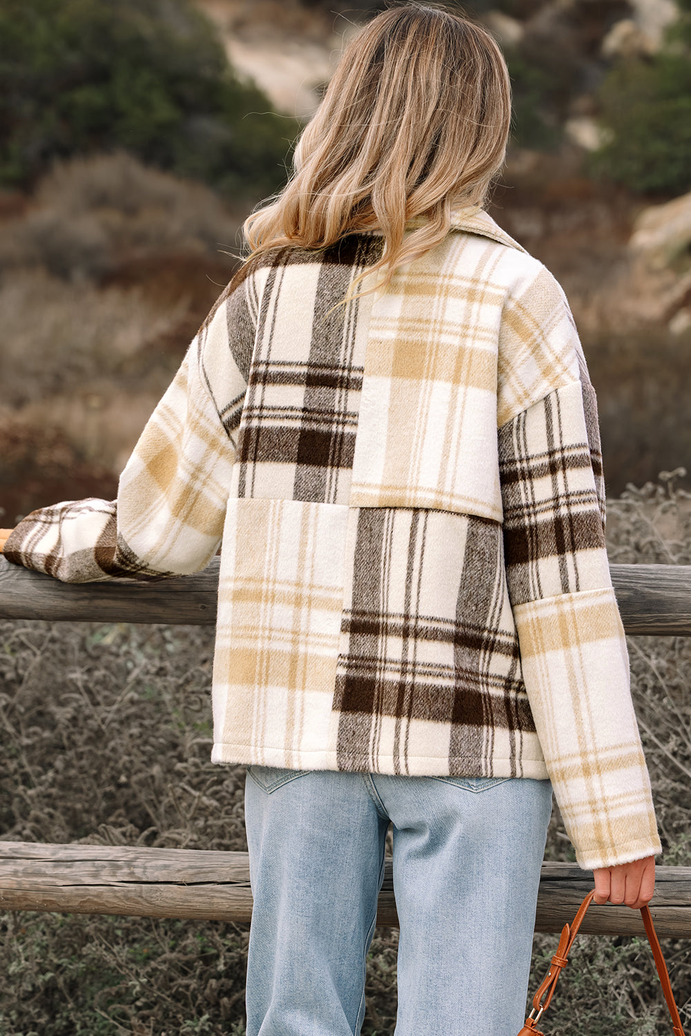 *Multicolour Plaid Patchwork Side Pockets Buttoned Shacket