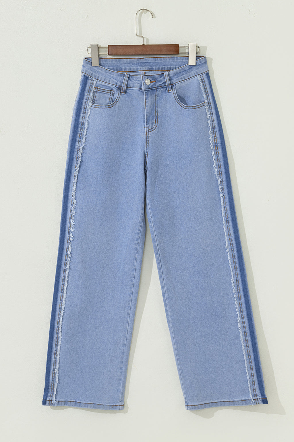 *Beau Blue Contrast Stripe Frayed Side Panel Patchwork Shift Jeans