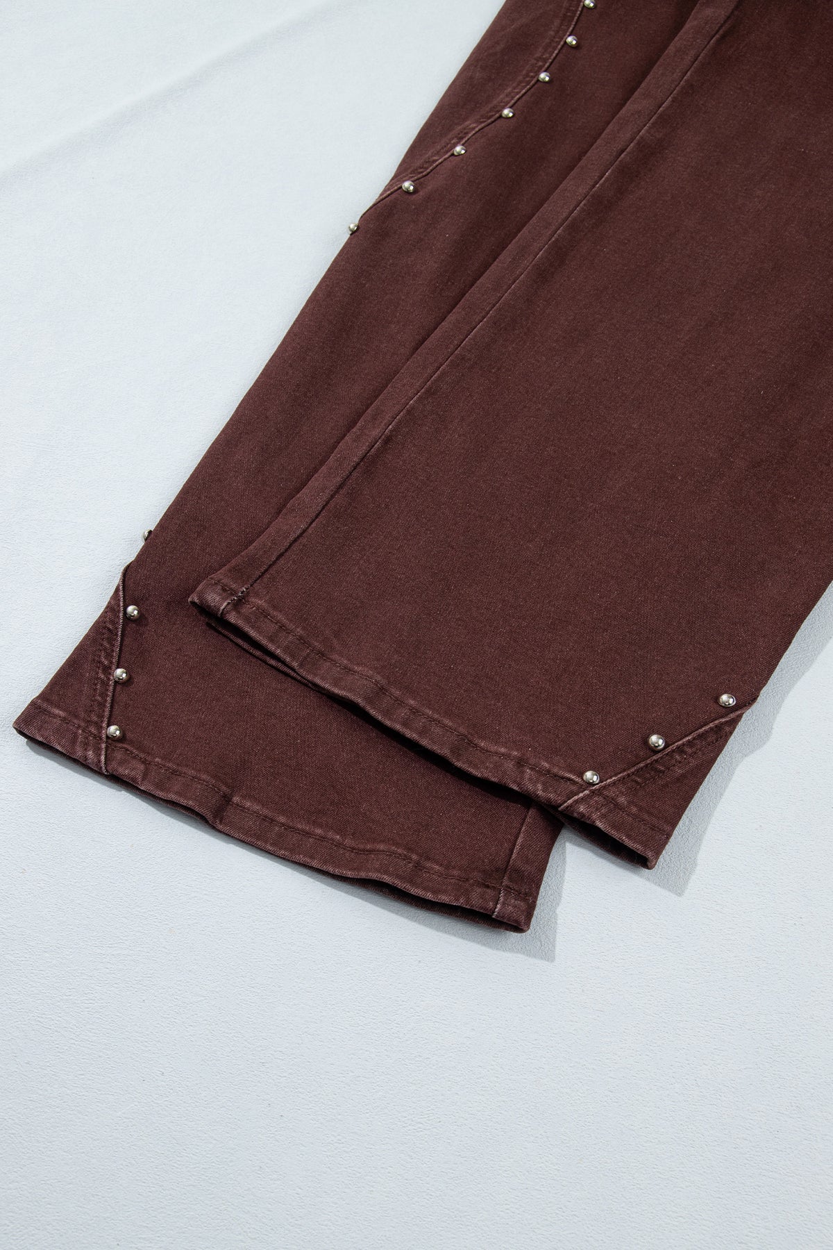*(2 colors) Coffee Side Seam Rivet Detail Ankle Length Casual Jeans