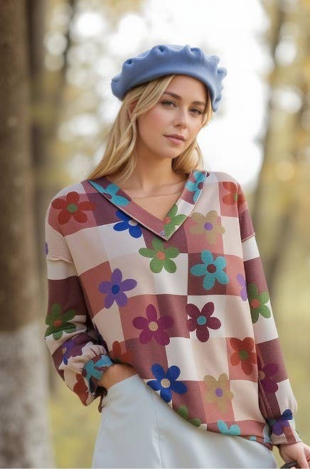 ~LONG SLEEVE FLORAL PRINT TOP