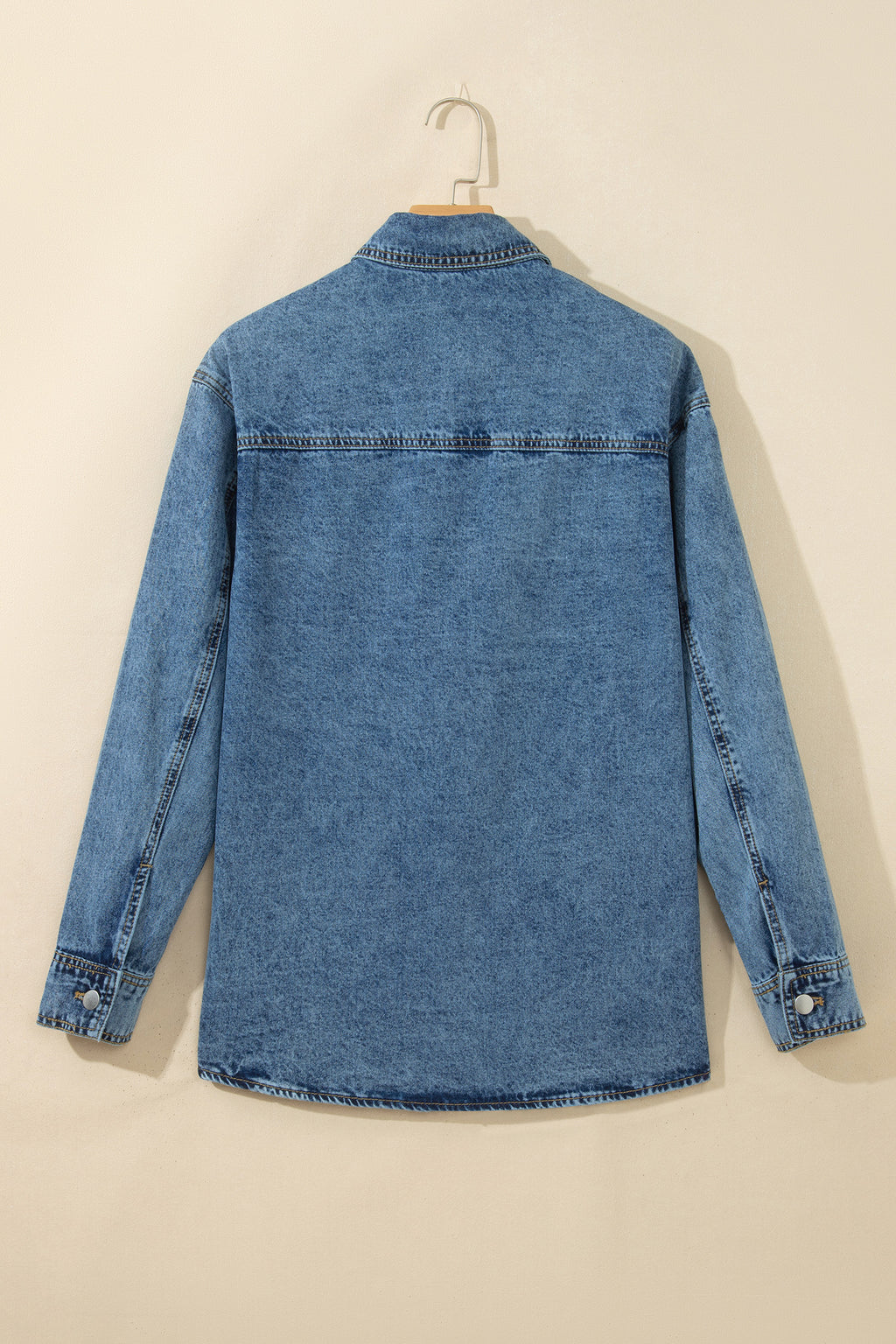 *Sail Blue Rivet Embellished Western Style Regular Fit Long Sleeve Denim Jacket