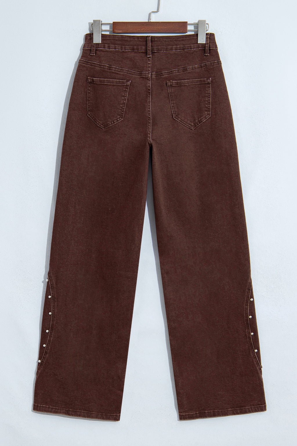 *(2 colors) Coffee Side Seam Rivet Detail Ankle Length Casual Jeans