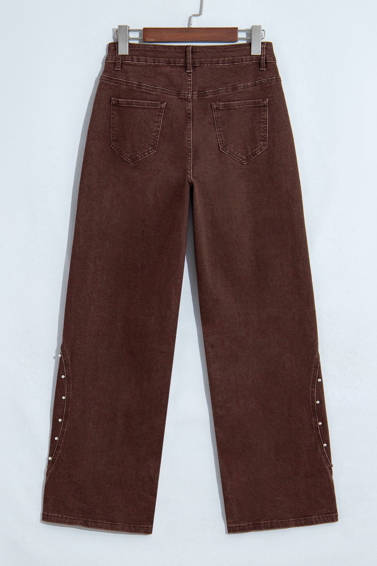 *(2 colors) Coffee Side Seam Rivet Detail Ankle Length Casual Jeans
