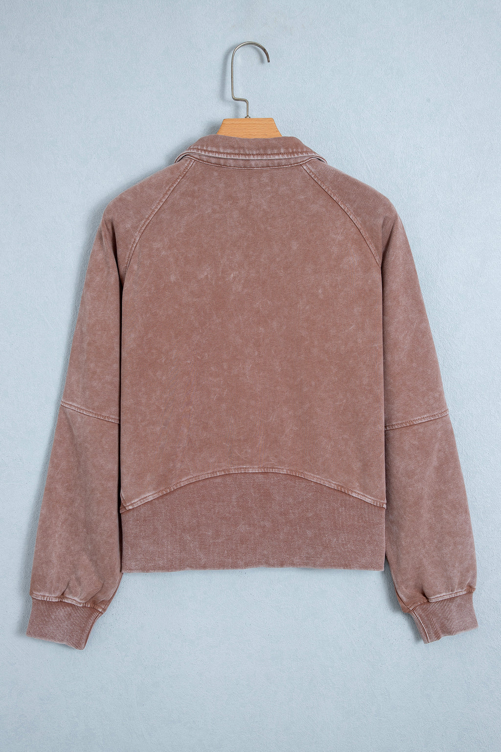 *Chestnut Vintage Half-Zip Long Sleeve Ribbed Cuffs Hem Shift Silhouette Sweatshirt