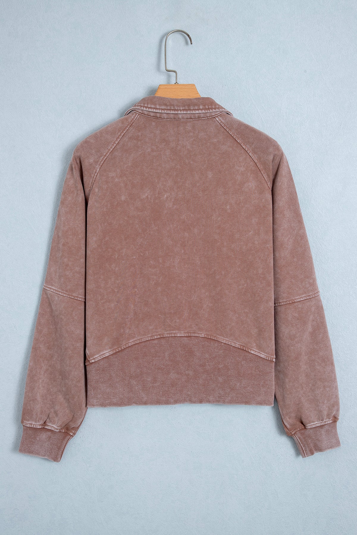 *Chestnut Vintage Half-Zip Long Sleeve Ribbed Cuffs Hem Shift Silhouette Sweatshirt