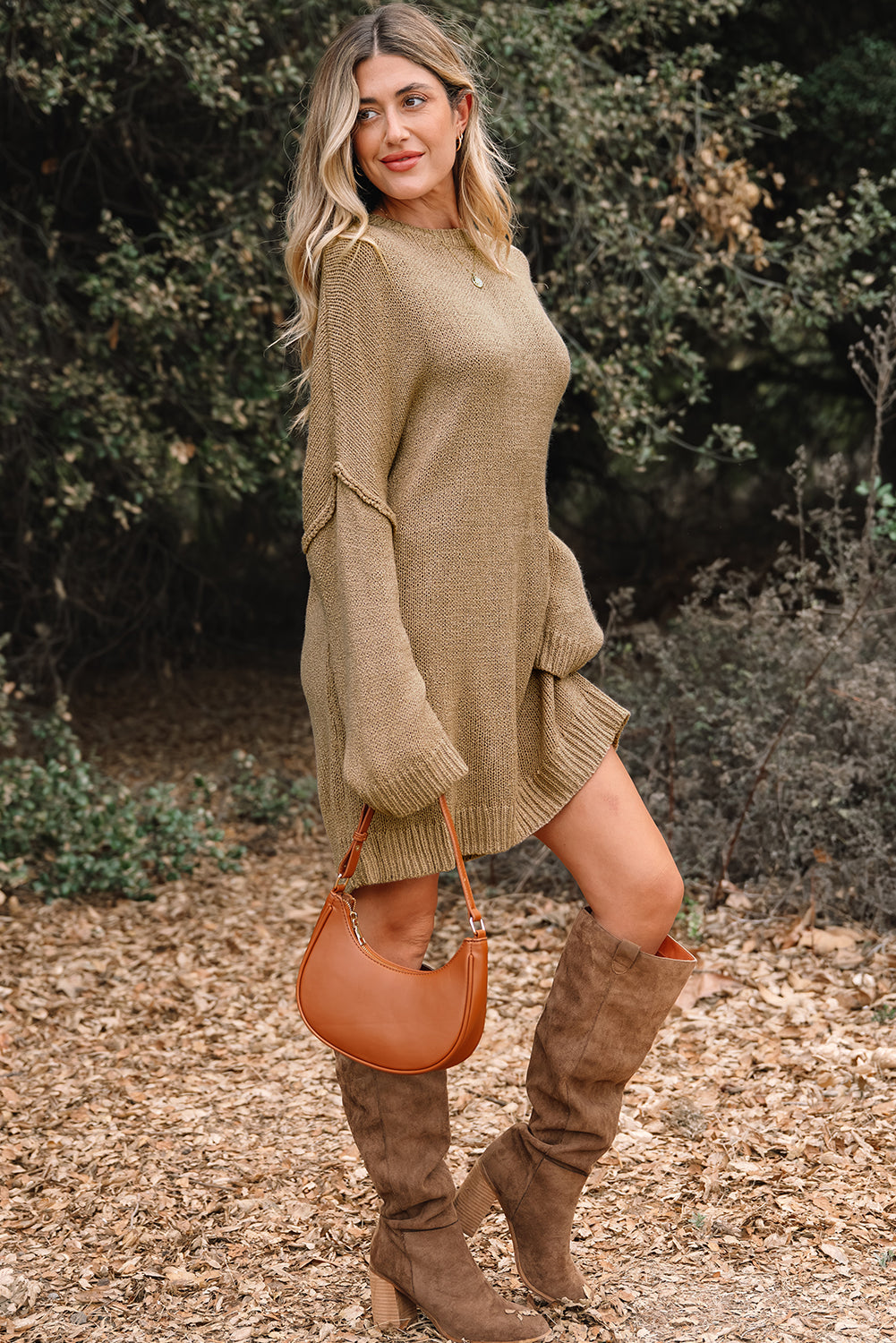 *Pale Khaki Oversize Drop Shoulder Slouchy Sweater Dress