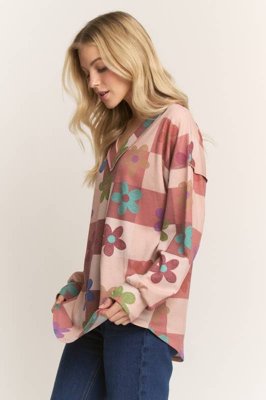 ~LONG SLEEVE FLORAL PRINT TOP