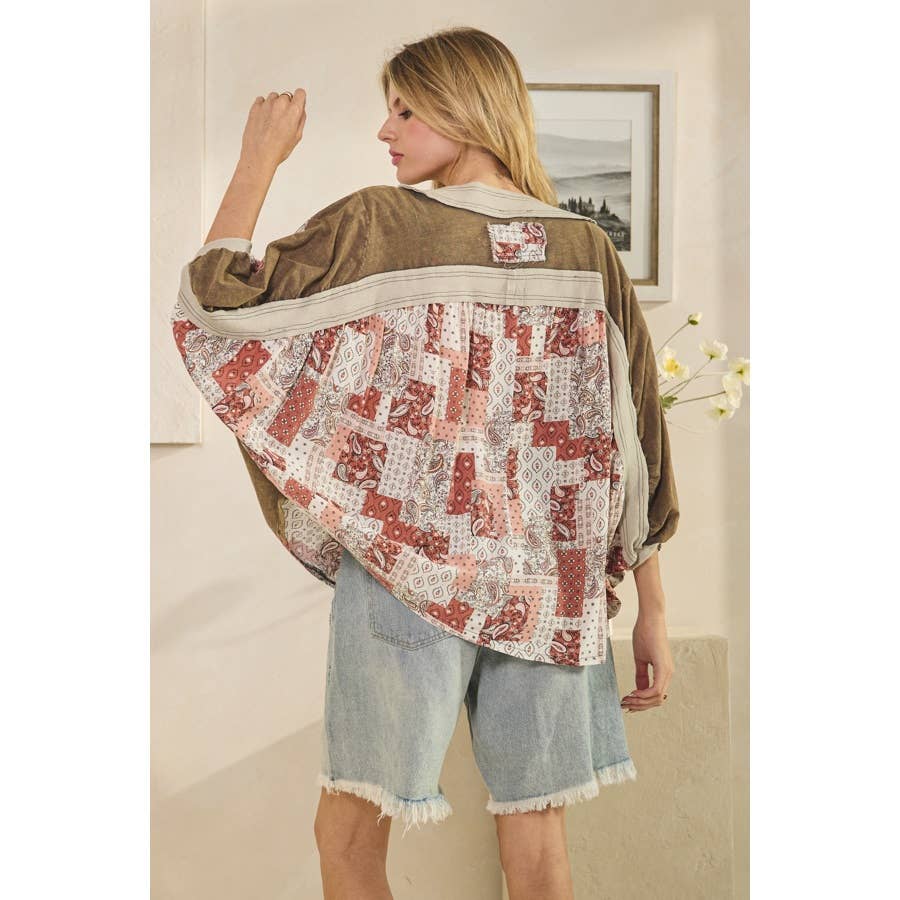 WASHED RIB CROSSED PATCHWORK TOP