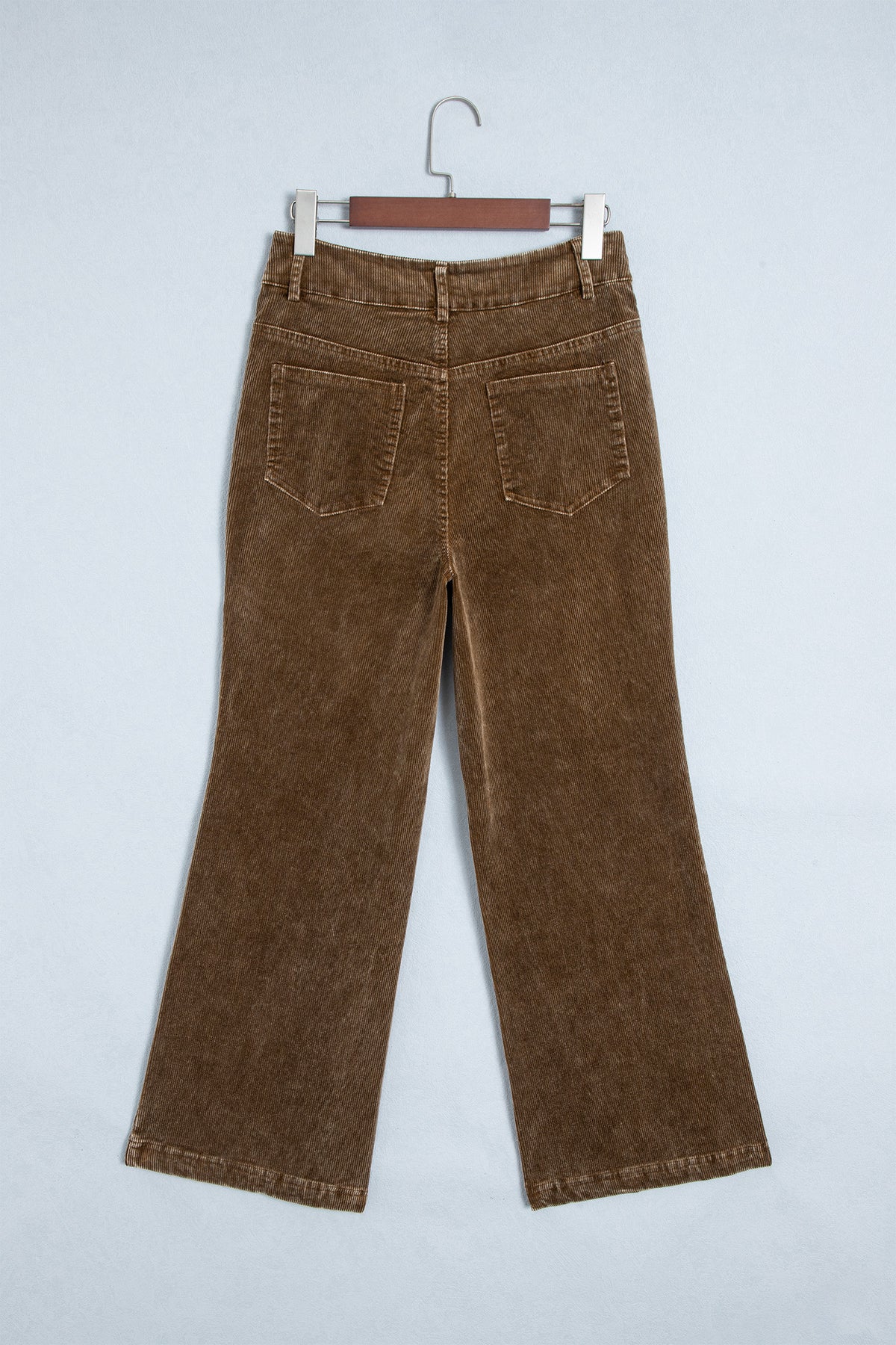 *Camel Straight Leg Corduroy Metal Button Zip-up Pants