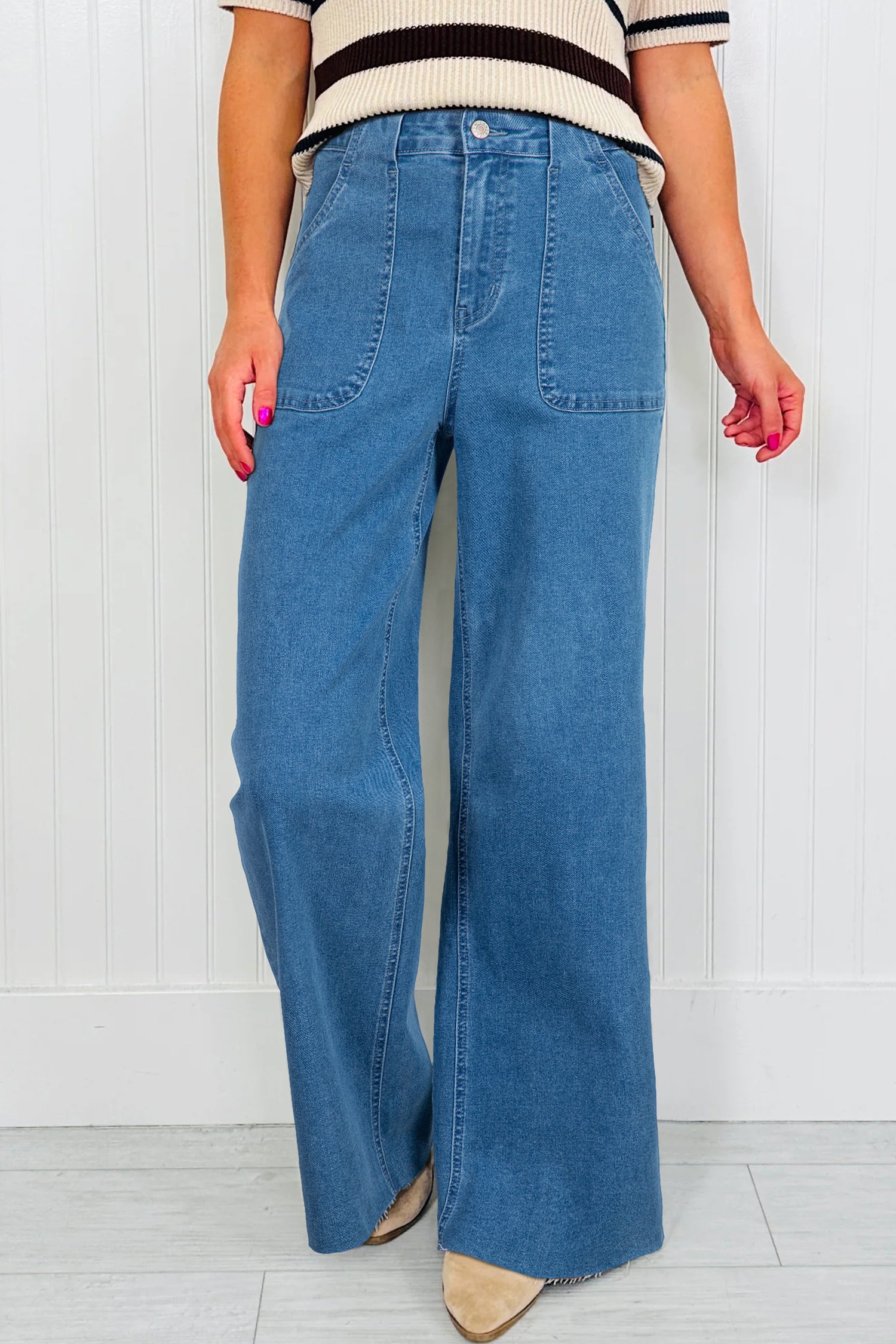 *Dark Brown Retro Washed Patch Pocket Loose Jeans