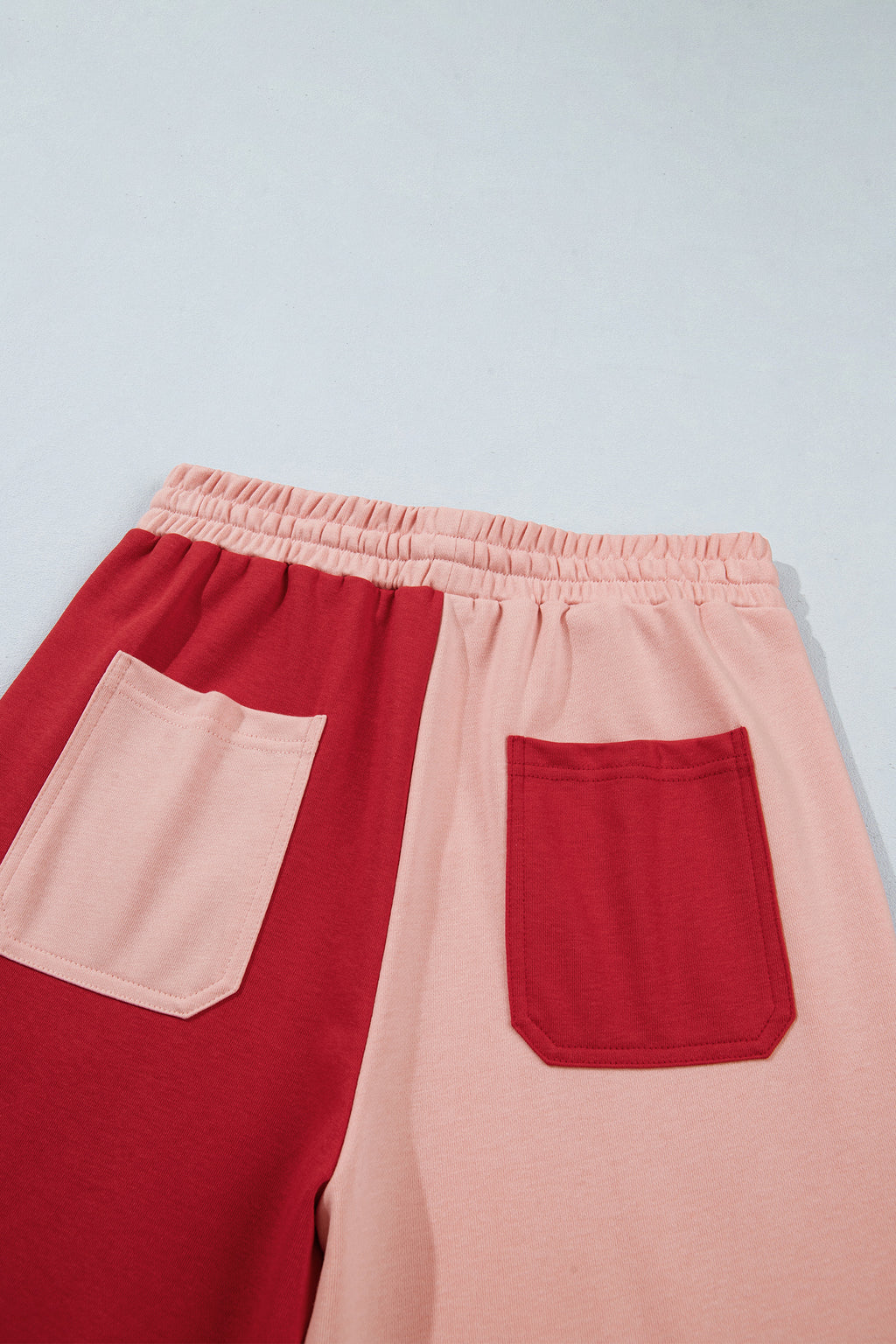 *Beau Blue Raw Seam Colorblock Wide Leg Ankle Length Casual Pants