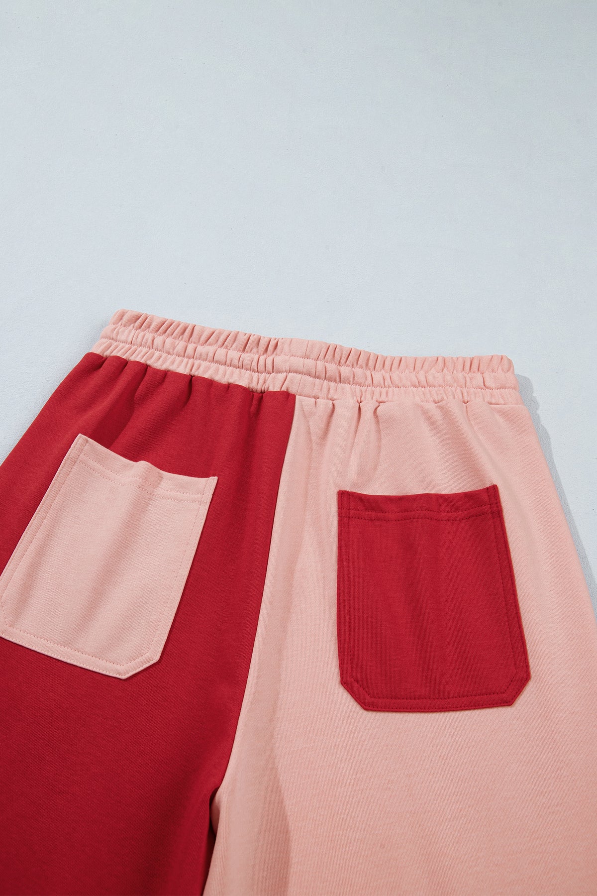 *Beau Blue Raw Seam Colorblock Wide Leg Ankle Length Casual Pants