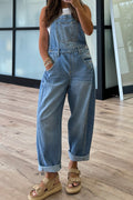 *Dusk Blue Adjustable Buckle Barrel Denim Overalls