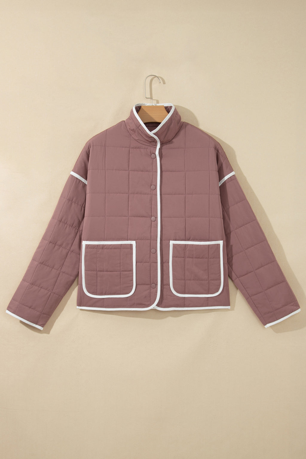 *Old Rose Quilted Metal Button Pocket Jacket