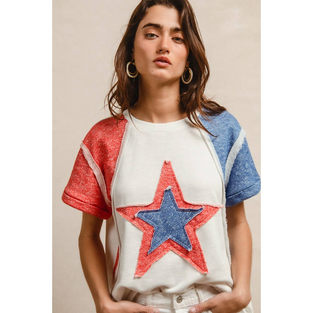 CP FRENCH TERRY CUT EDGE DETAIL FOURTH OF JULY TOP
