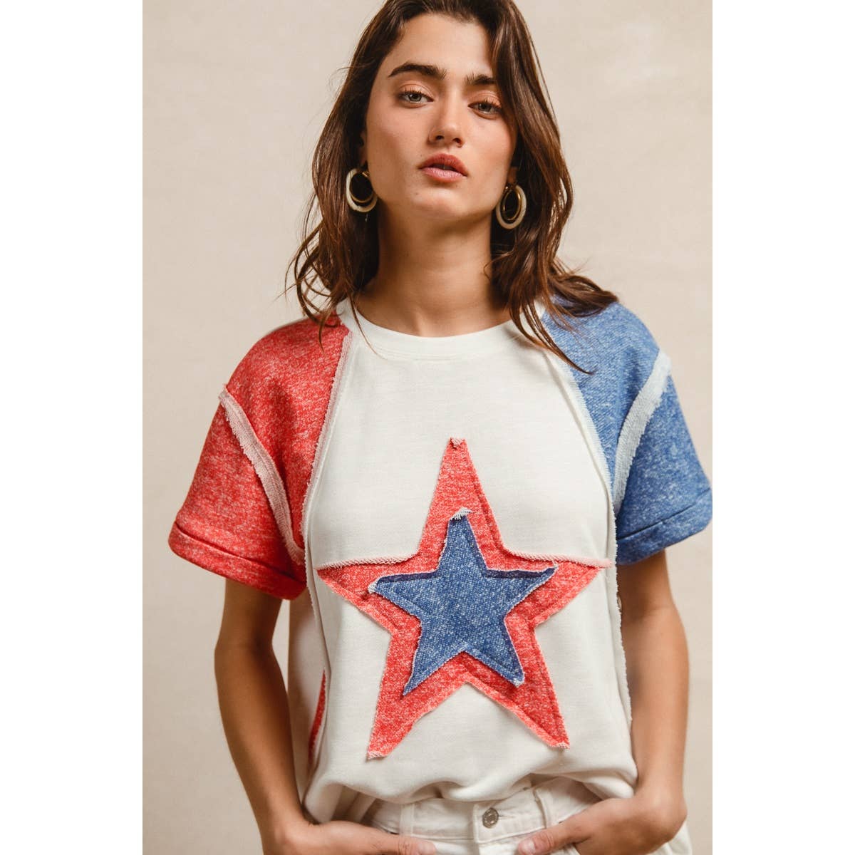 CP FRENCH TERRY CUT EDGE DETAIL FOURTH OF JULY TOP