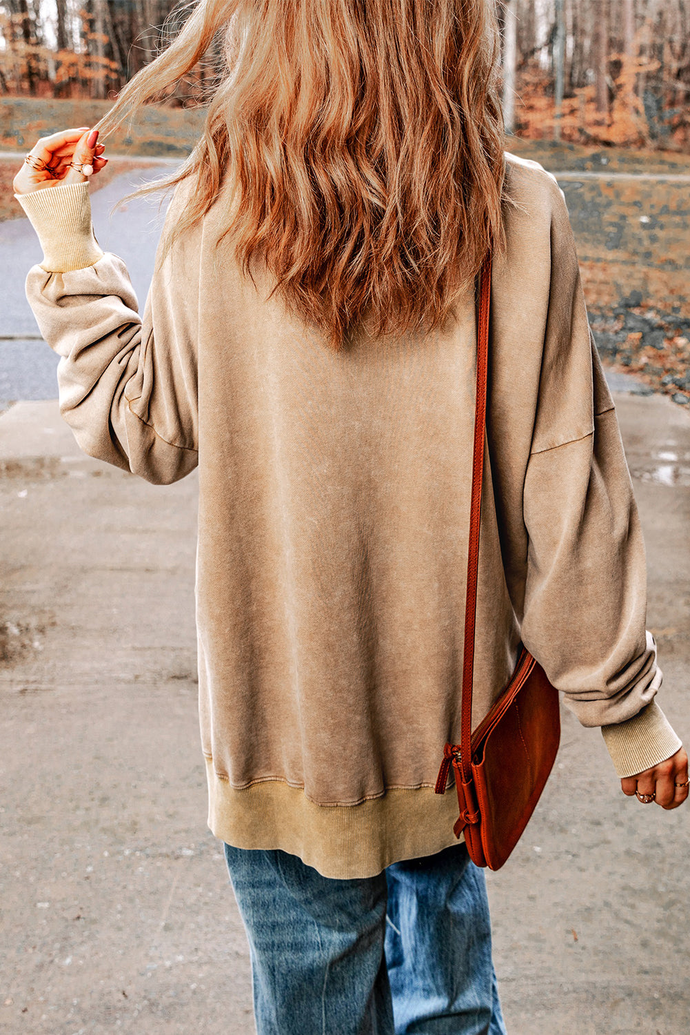 *Khaki Drop Shoulder Ribbed Trim Oversized Sweatshirt