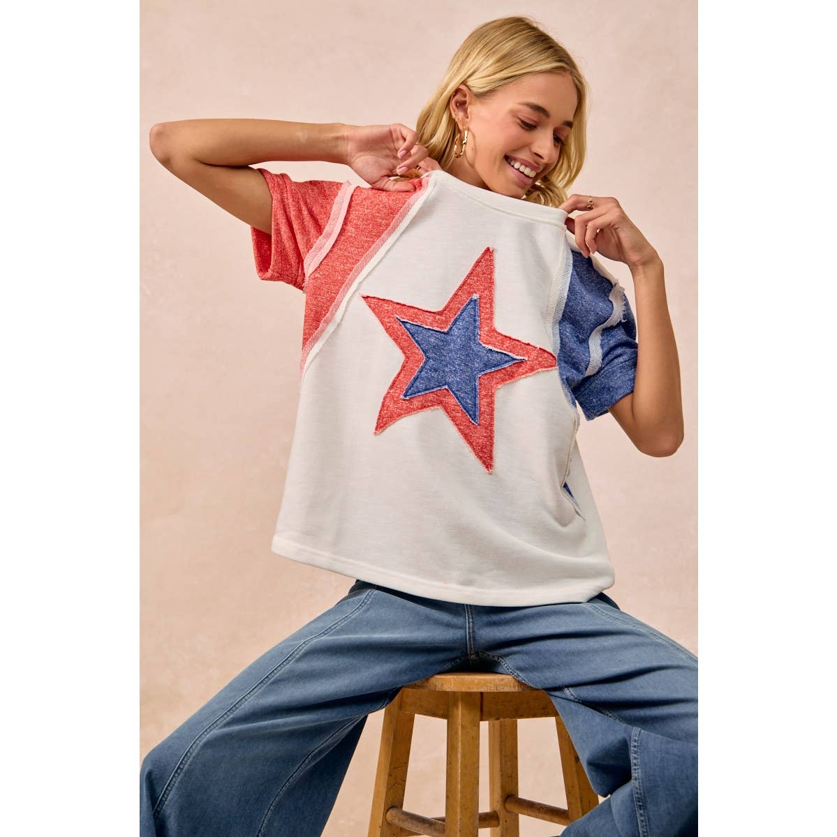 CP FRENCH TERRY CUT EDGE DETAIL FOURTH OF JULY TOP