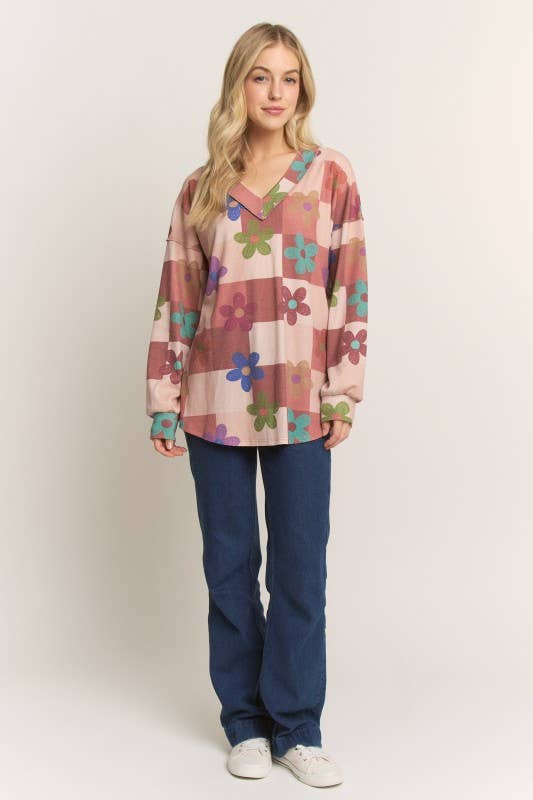 ~LONG SLEEVE FLORAL PRINT TOP