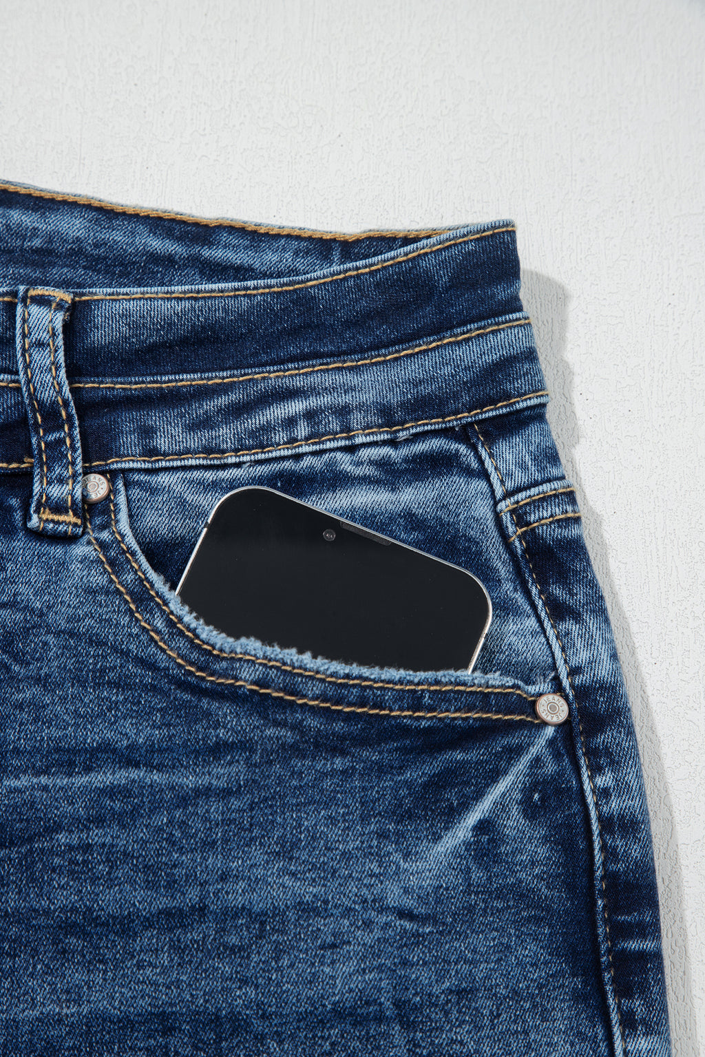 *Sail Blue Acid Wash Pocket Detail Flare Jeans