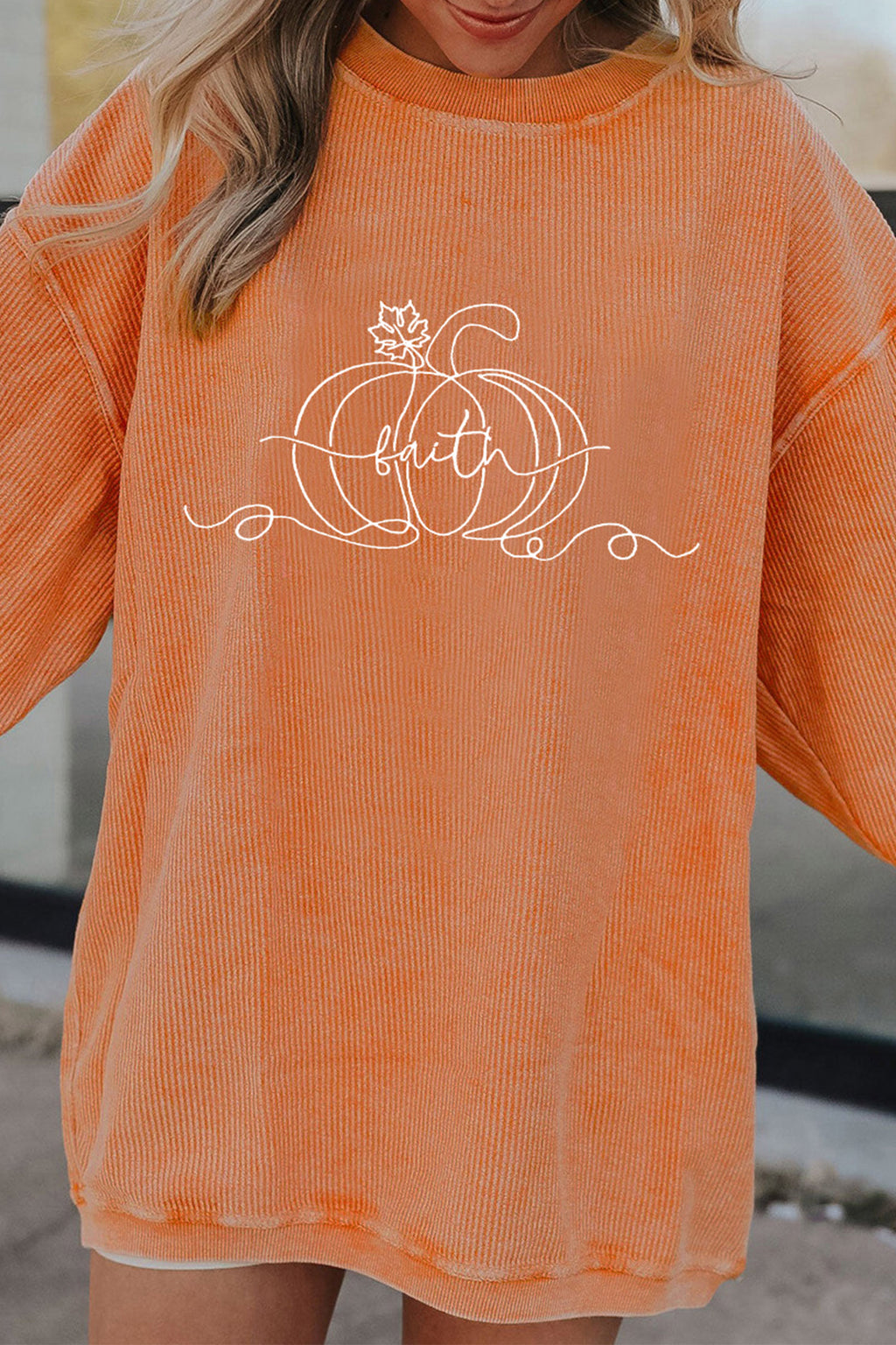 *Orange Custom Embroidered Pumpkin Faith Graphic Sweatshirt