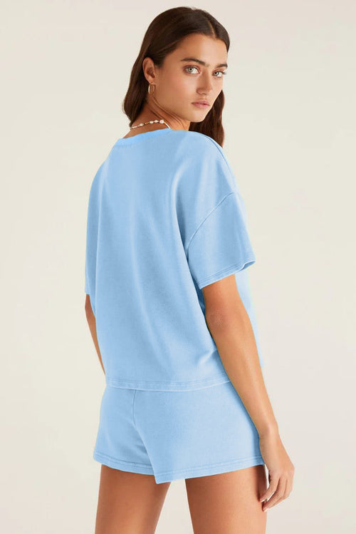 *Myosotis V Neck Drop Shoulder Tee and Patchwork Drawstring Elastic Waistband Shorts Set