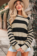*Black Stripe Drop Shoulder Sleeve Patchwork Baggy Sweater