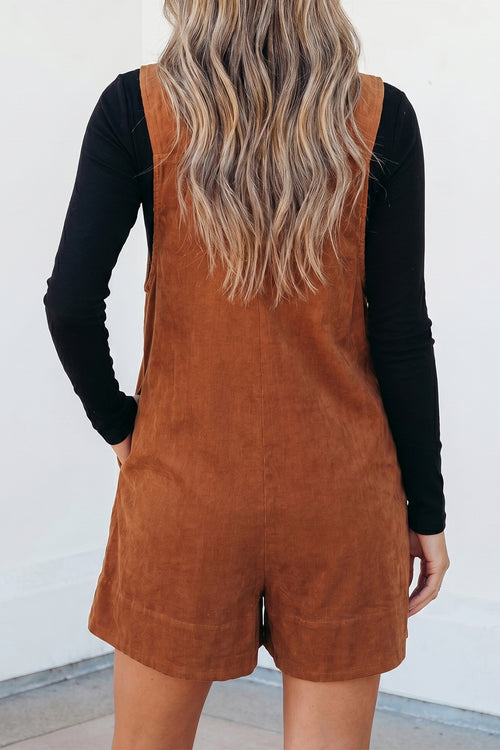*Cinnamon Solid Color Tie V Neck Sleeveless Corduroy Romper