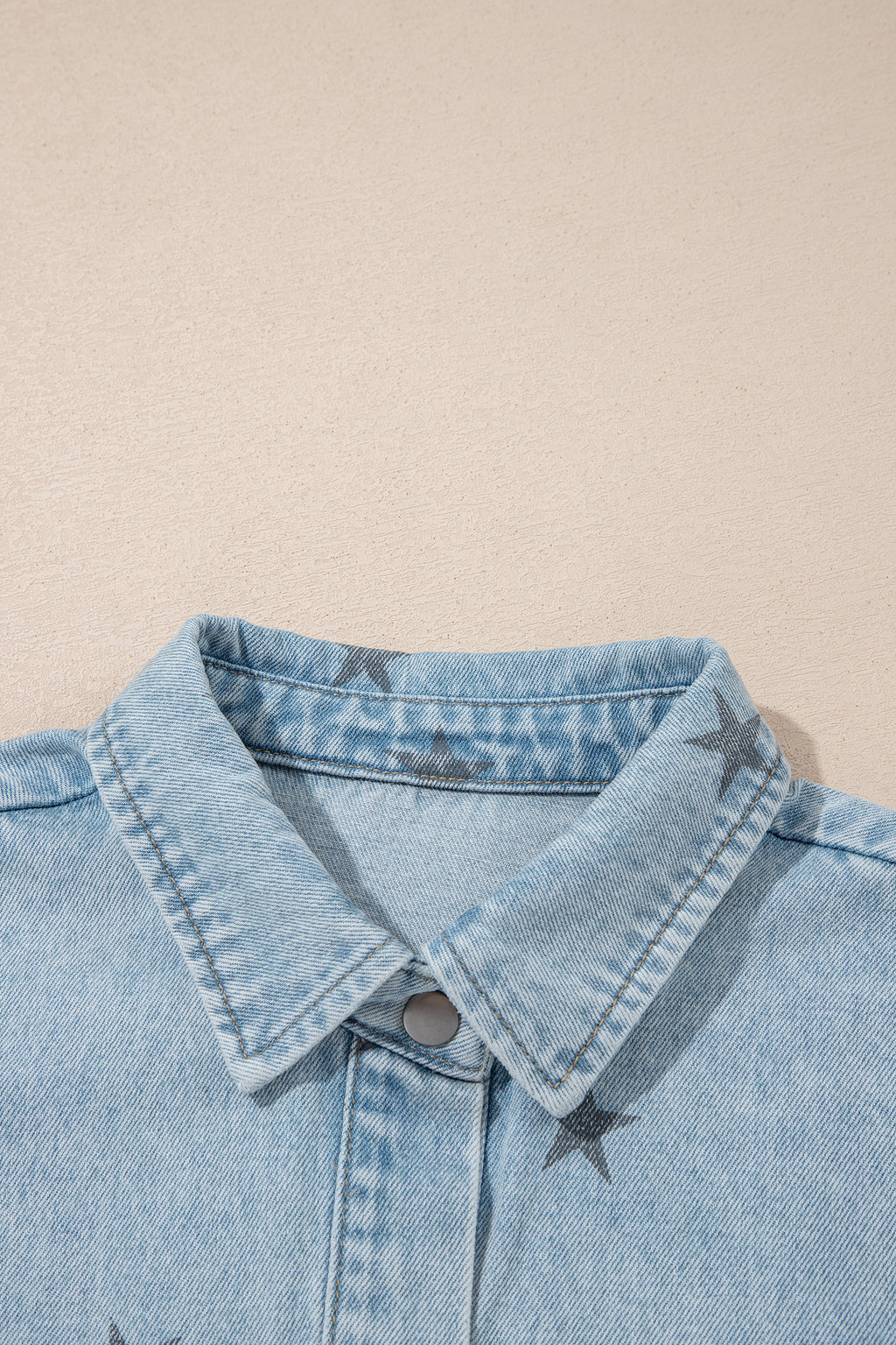 *Sky Blue Stars Pattern Long Sleeve Shirt Collar Denim Jacket