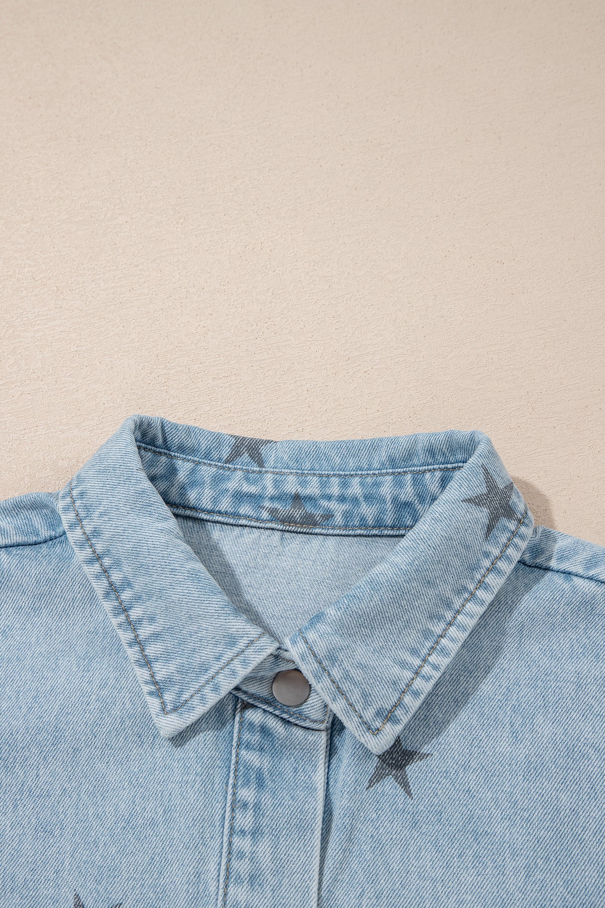*Sky Blue Stars Pattern Long Sleeve Shirt Collar Denim Jacket