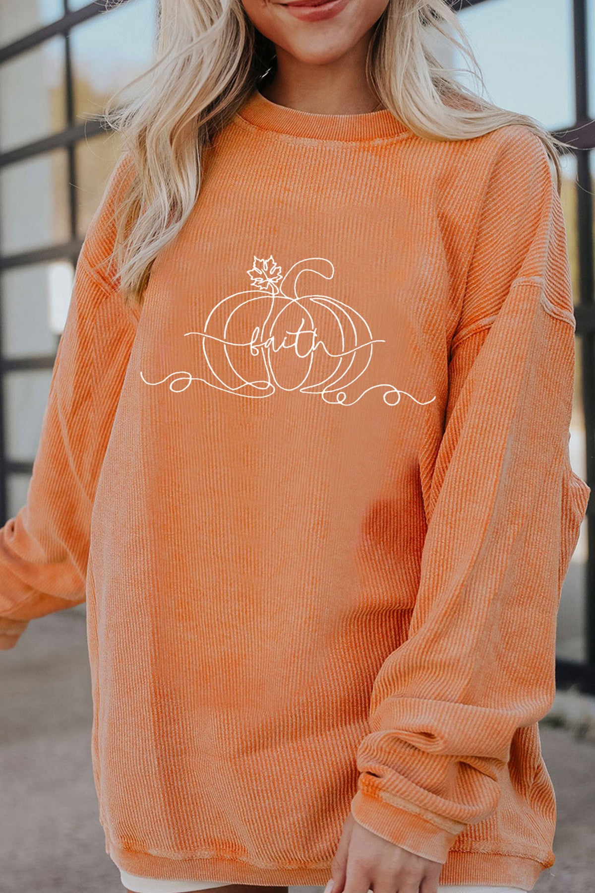 *Orange Custom Embroidered Pumpkin Faith Graphic Sweatshirt