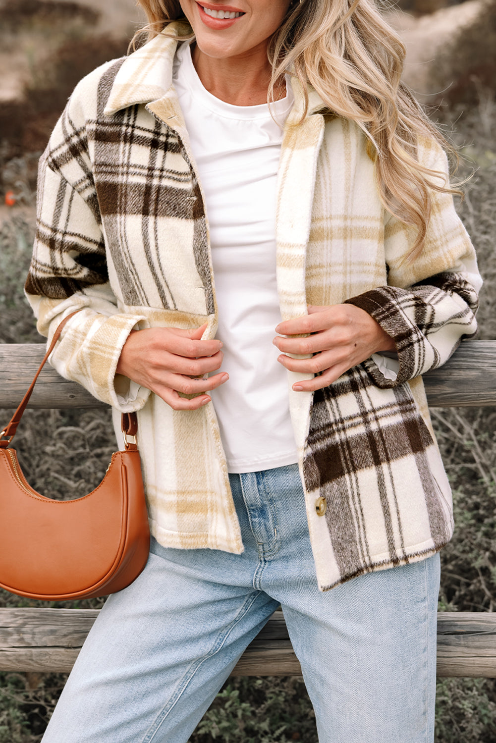 *Multicolour Plaid Patchwork Side Pockets Buttoned Shacket